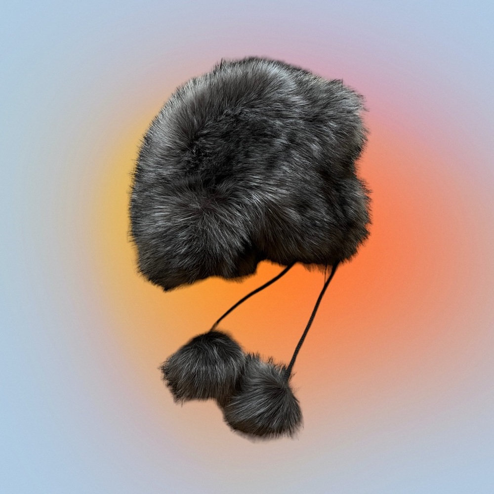 Big fuzzy faux fur winter hat w/ Pom Pom